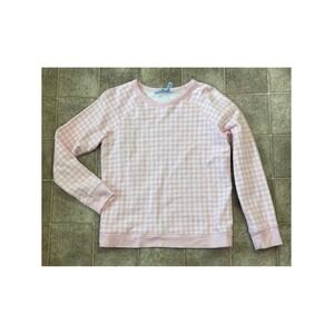Draper James Pink White Gingham Cotton French Terry Raglan Sweatshirt Small